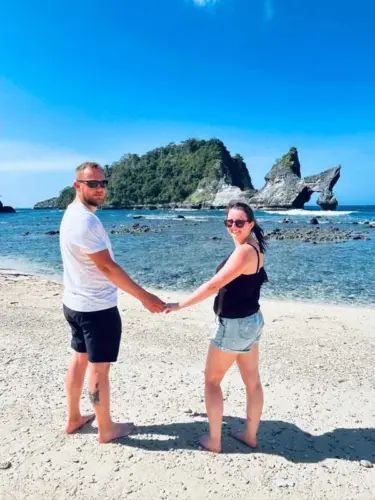 Relax at the stunning Atuh Beach on your East Nusa Penida road trip with our private driving service.